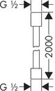Brauseschlauch mit zylindrischen Muttern, gefertigt aus Chrom, für die Verwendung in AXOR Duschsystemen. Abgebildet in schematischer Darstellung.